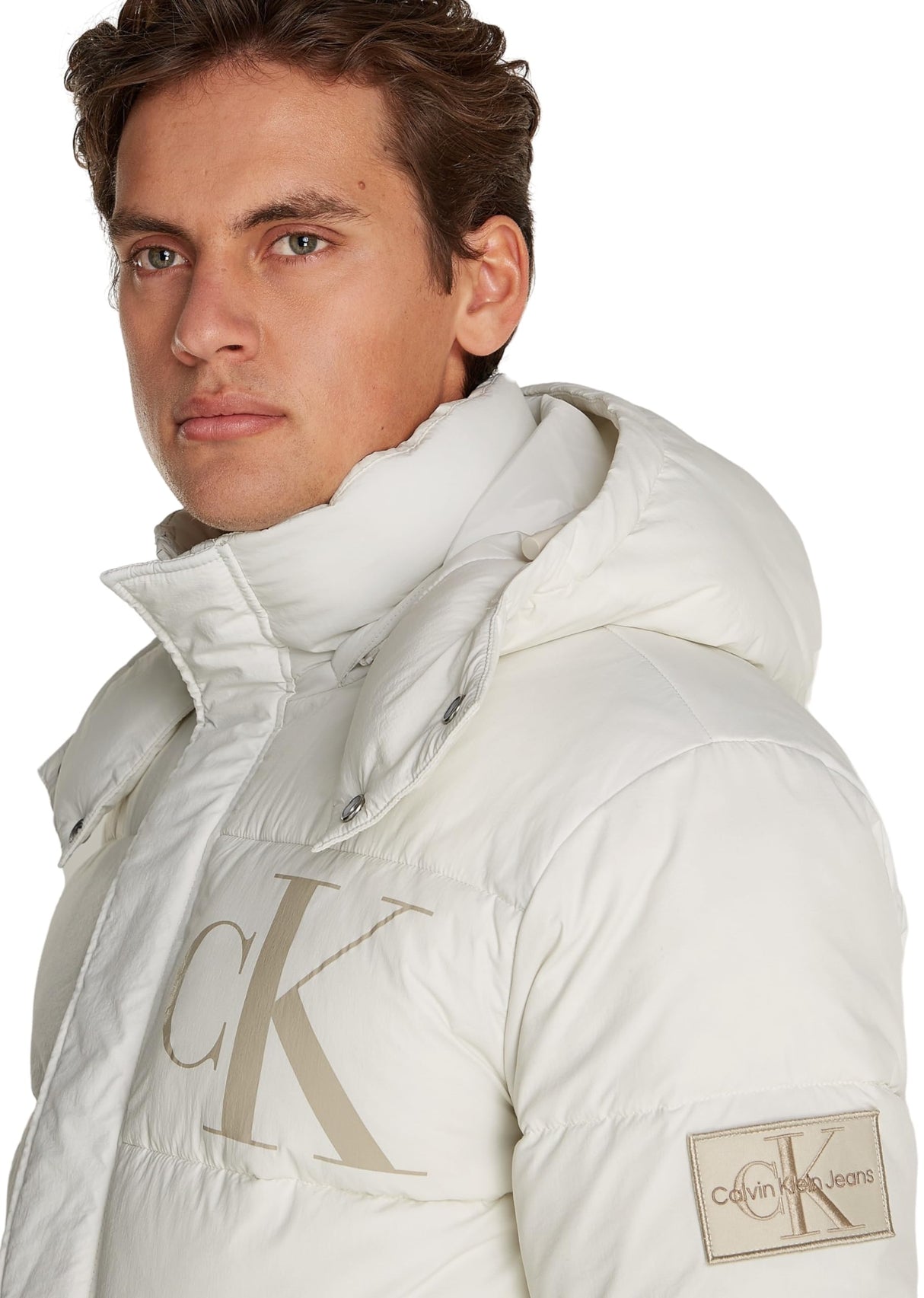 Calvin Klein Cazadora acolchada Hombre Essentials con capucha, Blanco (Ivory), XS