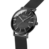 BERING 15439-222 Reloj solar para hombre con caja de acero inoxidable de 39 mm con acabado negro y esfera negra, correa milanesa, cristal de zafiro y resistencia al agua de 10 ATM