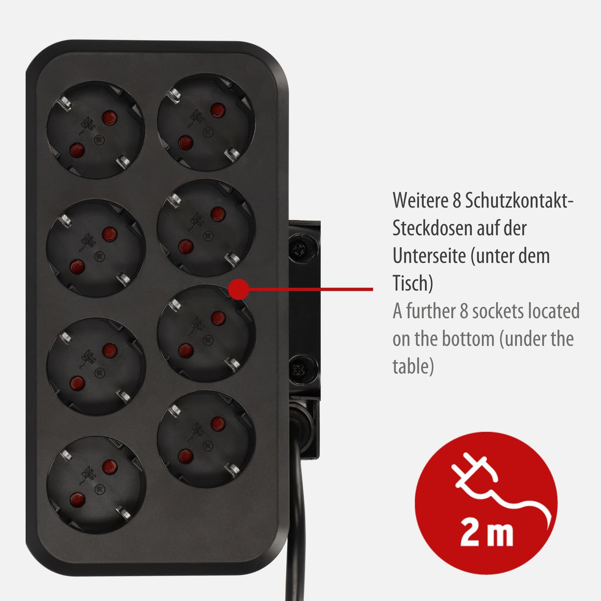 Brennenstuhl Regleta de sobremesa dúplex con Interruptor (Regleta con USB C Power Delivery, 1x USB C y 1x USB A, 10x Tomas de Contacto de protección, 2m) Plata/Negro