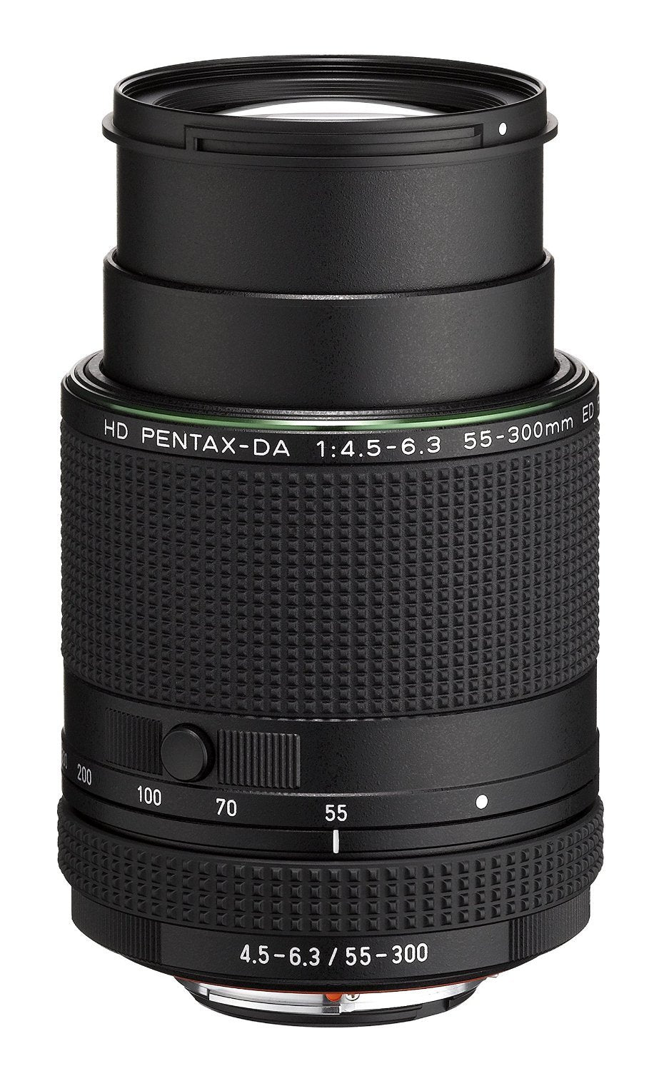 Pentax HD DA 55-300 mm F4.5 - 6.3 ED PLM WR RE Teleobjetivo Zoom Compacto AF Rápido y Silencioso Resistente al Agua Distancia de Enfoque Mínima de 0.95 metros Diseño Compacto y Ligero, Negro