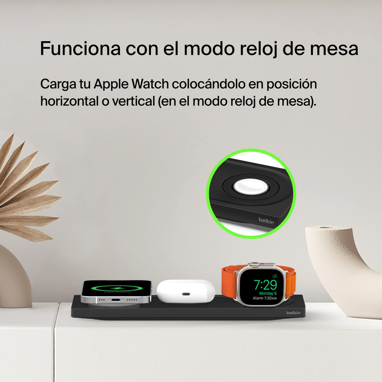 Belkin cargador MagSafe 3 en 1, certificación MFi, carga inalámbrica rápida portátil para serie de iPhone 16, 15, 14, 13, 12, Apple Watch Series 9, 8 y posteriores, AirPods 2 y AirPods Pro