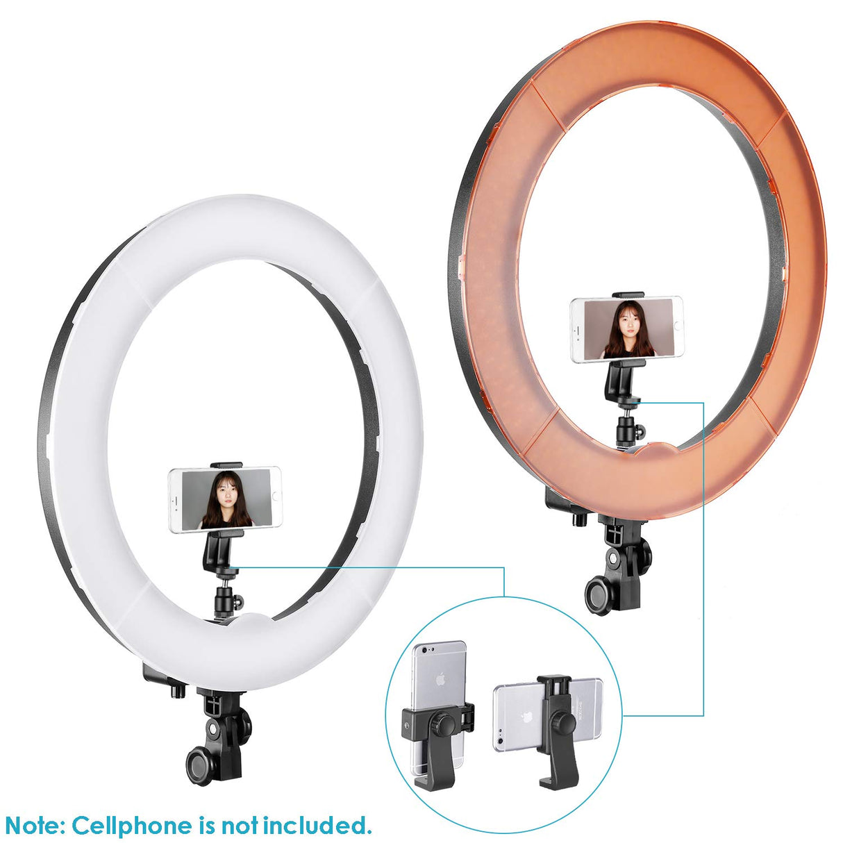 NEEWER 18"/45cm Aro de Luz LED W/Soporte, Soporte Teléfono, Zapata Fría, Filtros, 58W 5600K 0-100% Regulable Gran Anillo Luz Selfie para Cámara Live Stream Maquillaje Estudio Foto Video, RL-18