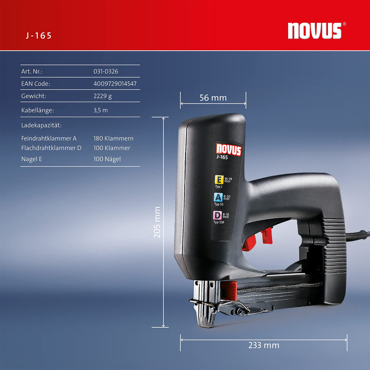 Novus 031-0326 Grapadora eléctrica J 165 EAD