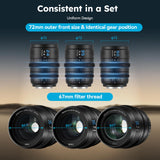 SIRUI VP-1 Vision Prime 1 T1.4 Full Frame Cine Lens Set, 24mm, 35mm, 50mm Lente de Cine de Enfoque Manual con Preinstalación E Montura, Interchangeable RF/Z/L Monturas, 1 Lens para 4 Monturas (Black)