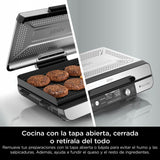 Ninja Sizzle Pro XL Parrilla y plancha para interior, con placa de parrilla y plancha cerámicas antiadherentes, tapa desmontable, recogegrasas y guía de recetas, color plateado/negro GX101EU