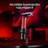 HyperX Quadcast 2 - Micrófono USB para gaming, streaming, podcast, cuatro patrones polares, controles, LED, antivibración, para PC, PS4, PS5 y Mac, Negro y Rojo