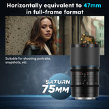 SIRUI Saturn 75mm T2.9 1.6X Full Frame Carbono Fibra Anamorphic Lens, Cine Cinema Objetivo Lens Lenses Lente Más Ligera Que 500g (Blue Flares, L Mount)