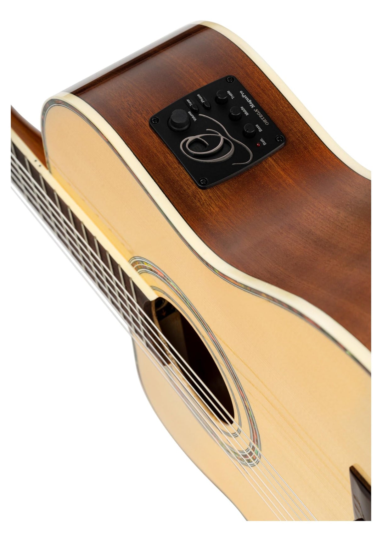 Ortega Guitars Family Series Pro - Guitarra de concierto para zurdos (electroacústica, abeto y caoba, incluye funda (RCE141NT-L)