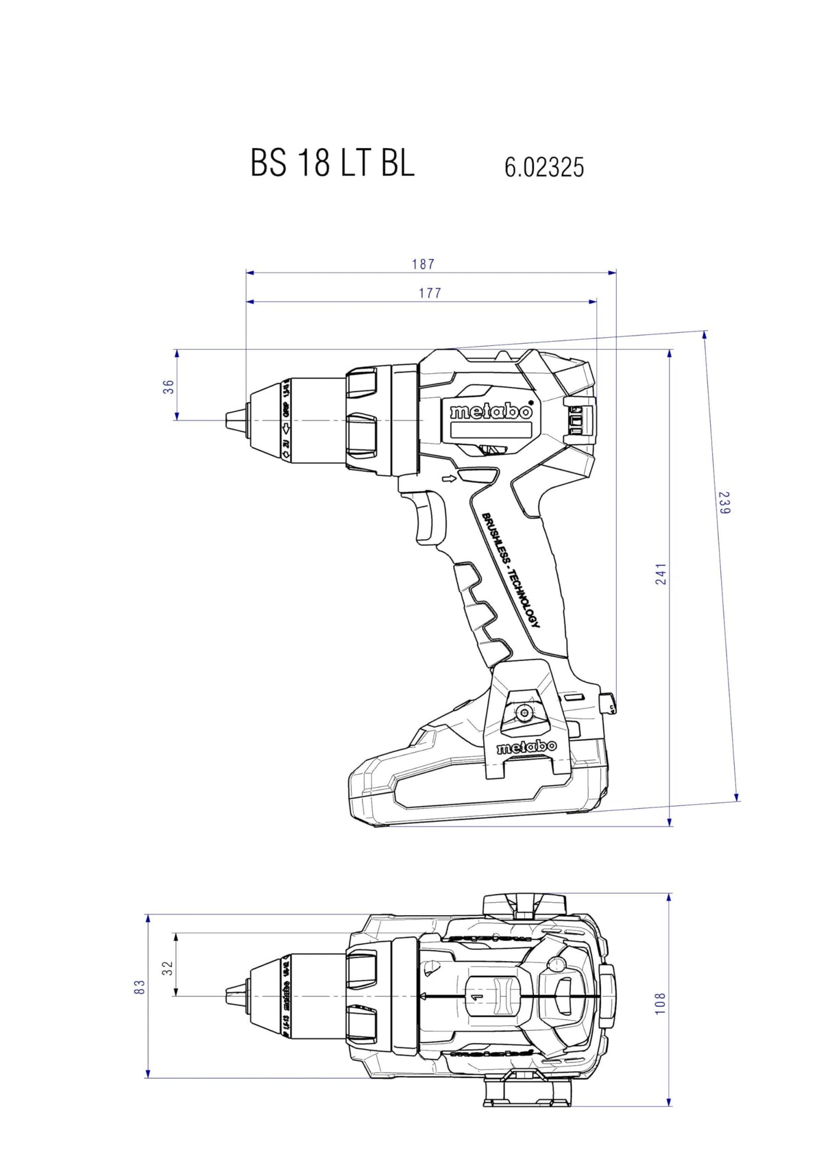 Metabo Taladro atornillador inalámbrico BS 18 LT BL (602325890) 18 V; caja de cartón, voltaje de la batería: 18 V, par máximo suave: 34 Nm, par máximo de torsión duro: 75 Nm