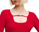 KARL LAGERFELD JEANS, para Mujer, Vestido de Punto con Logo de Manga Larga, Rojo Pompeyano, Talla Pequeña