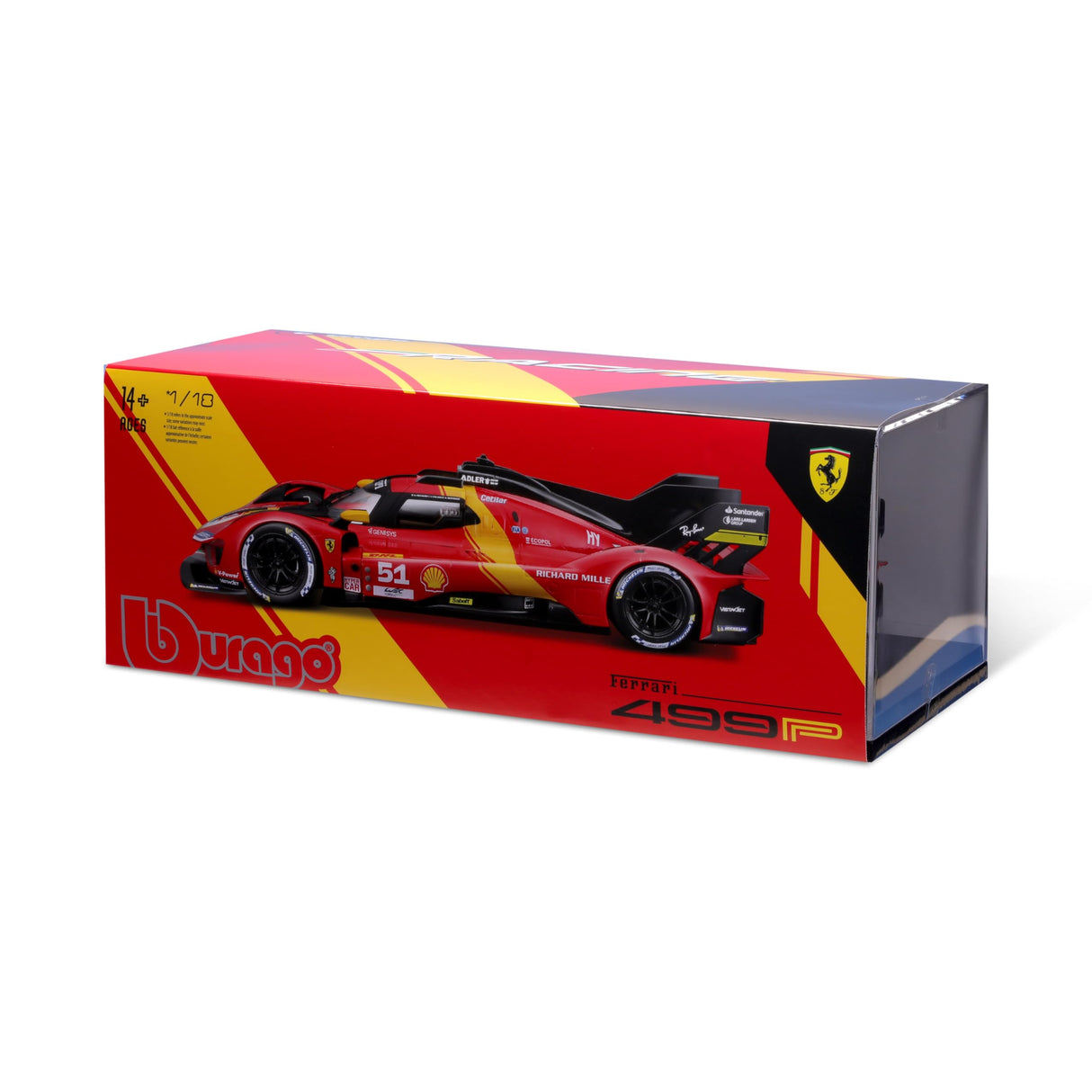 Bburago - 1/18 Ferrari Deluxe - 499P LMH 2023#51 - Rojo - Nuevo 2024: Réplica metálica -Interior detallado, Puertas y Campana de Apertura a Escala 1/18. Polo Posición de Las 24h de Le Mans 2023