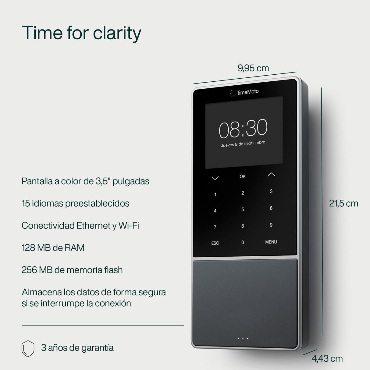 Terminal de fichaje basado en la nube TimeMoto TM-818 SC, se empareja con tarjetas de acceso inteligentes sin contacto, lector de tarjetas RFID/llavero RFID, PIN, hasta 2.000 usuarios, wifi