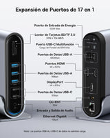 Baseus Docking Station USB C 3 Monitores 4K@60Hz [17 en 1] Adaptador Hub USB con 2 HDMI, DisplayPort, 3 USB-A3.0 5Gbps, 2 USB-C3.0, PD 100W, Gigabit Ethernet para HP/Lenovo/Dell/Macbook/Surface Laptop
