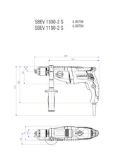 metabo Taladro percutor SBEV 1300-2 S – 1300 W, 2 velocidades, 44 Nm – Vario-velocímetro Constamatic, carcasa de aluminio, motor maratón, acoplamiento de seguridad, para hormigón, acero, madera