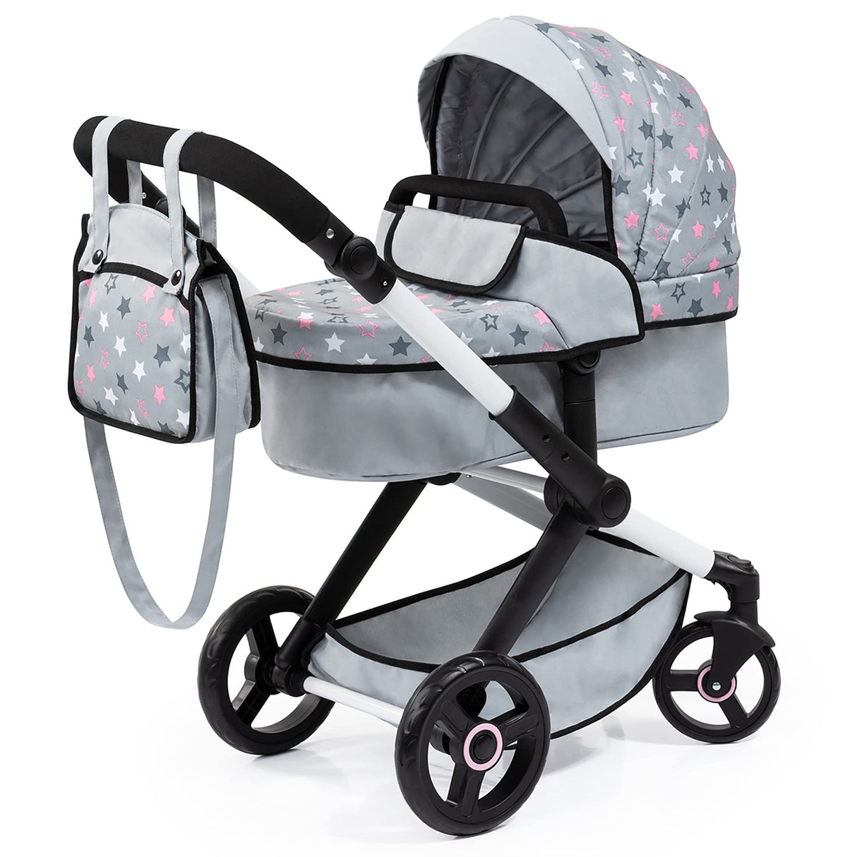 Bayer Design 17007AA Cochecito de muñeca Combi Xeo, Carro para muñecos, Bolsa, Convertible, Regulable en Altura