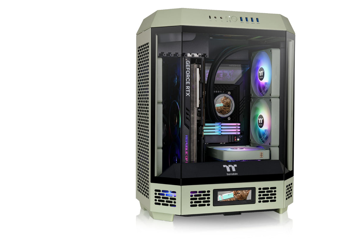 The Tower 600 Matcha Green Mid-Tower ATX Case; 3 Paneles de Vidrio Templado; Soporte de Placa Base de Conector Oculto; Ranuras PCI-e rotacionales; CA-1Z1-00MEWN-00; 3 años de garantía