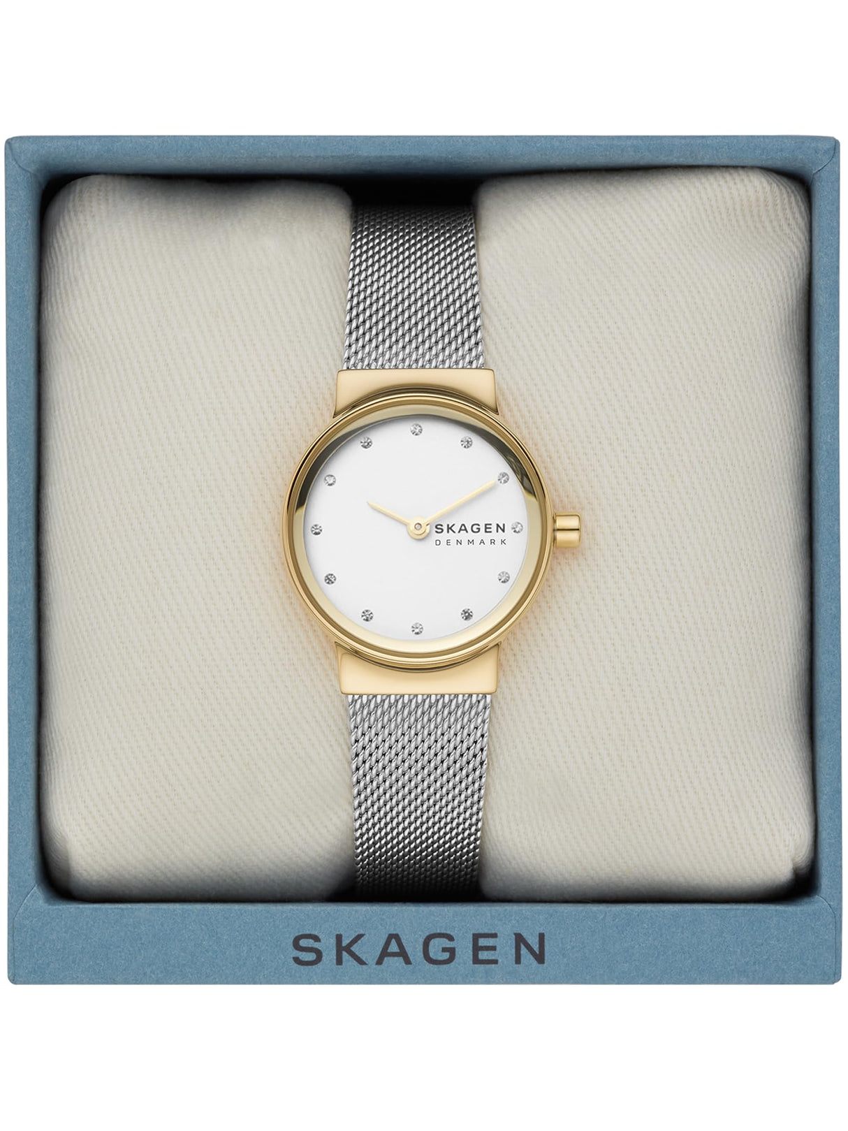 Skagen Freja reloj para mujer, movimiento de cuarzo con correa de acero o piel, Tono plateado y tono dorado, 26MM