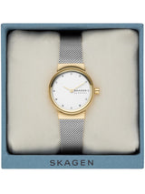 Skagen Freja reloj para mujer, movimiento de cuarzo con correa de acero o piel, Tono plateado y tono dorado, 26MM