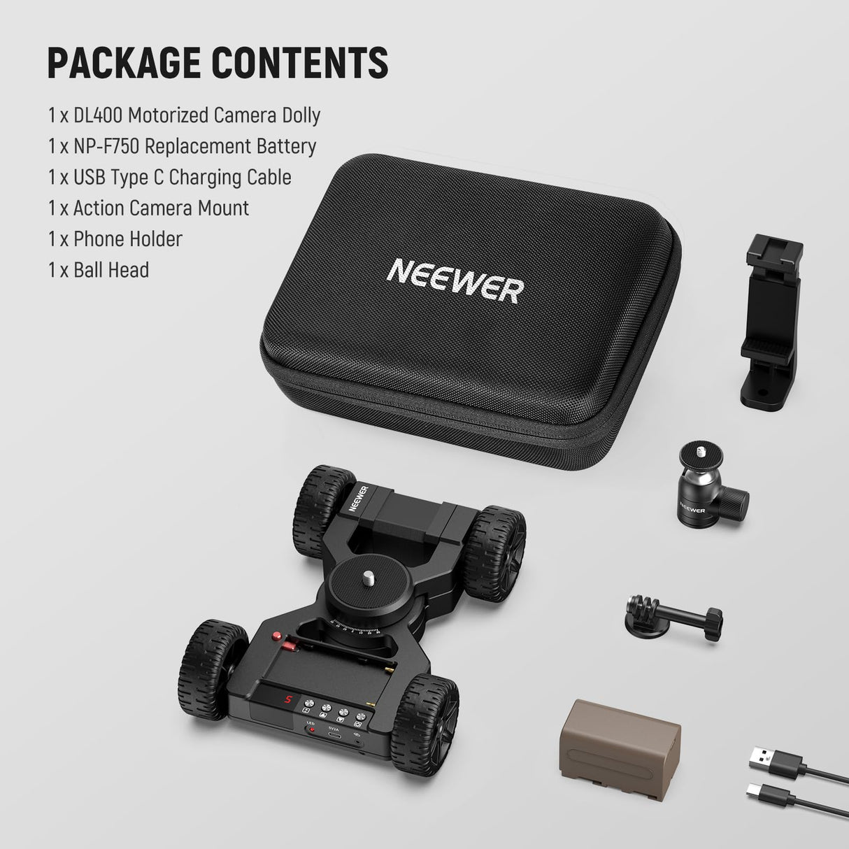 NEEWER DL400 Cámara Motorizada Actualizada Deslizante Dolly con App Control, Motor Dual Ultra Silencioso, 5h Funcionar, Compatible con GoPro iPhone Android Samsung Smartphone DSLR Cámara Videocámara