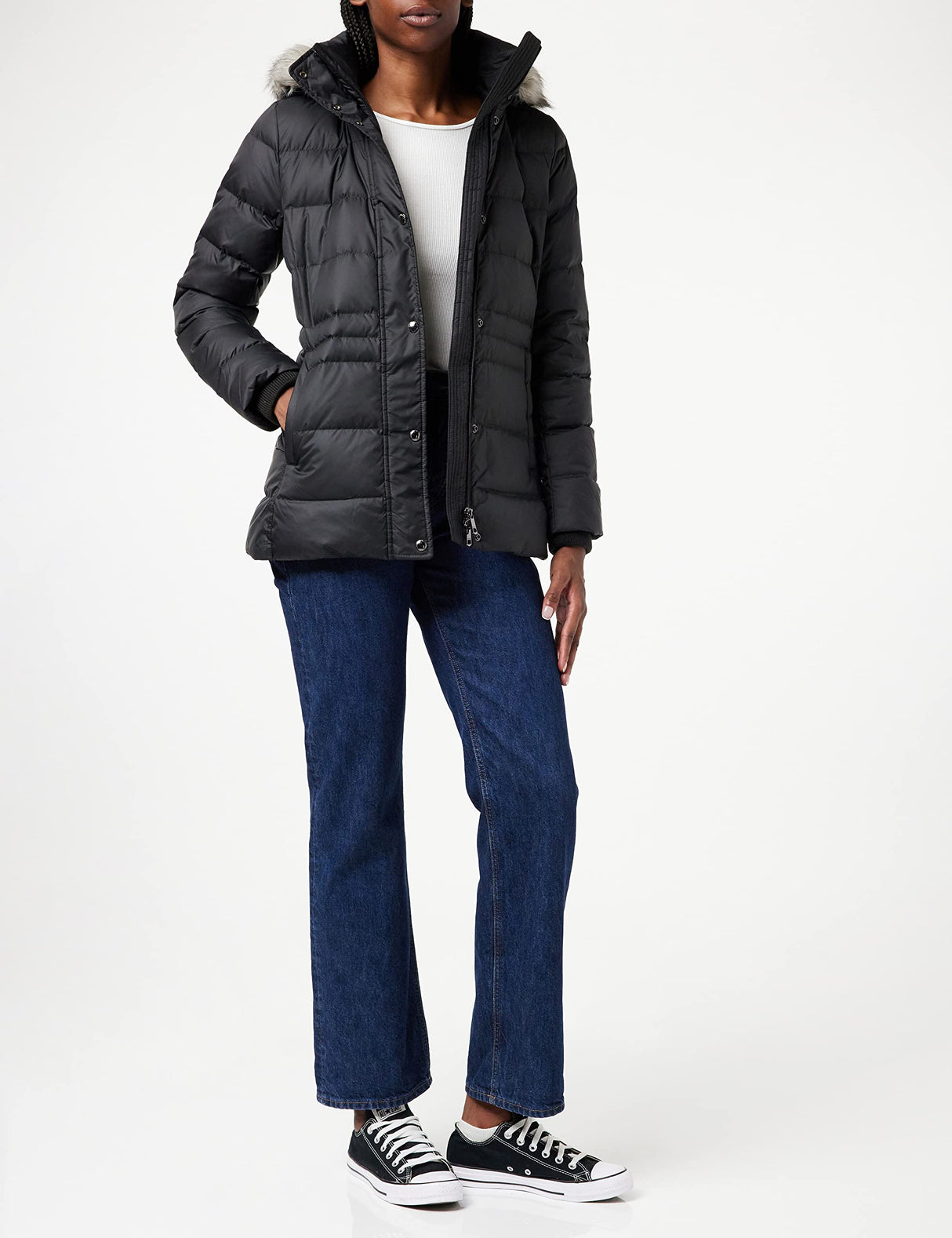 Tommy Hilfiger Chaqueta de Plumas para Mujer Tyra Down Jkt With Fur con Plumas de Pato, Negro (Black), Xs