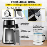 VEVOR Destilador de Agua 4L Filtro de Destilación de Agua con Recipiente de Vidrio 750 W 1 L/H Ajuste de Velocidad, Destilación Filtro Purificador de Acero Inoxidable Temperatura Doble 7,9lbs, Plata