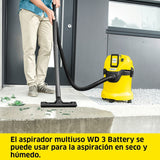 Kärcher 36 V Aspirador multiuso WD 3 Battery, aspiración en seco y húmedo, filtro de cartucho, manguera: 2 m, capacidad: 17 l, rendimiento: 300 W, compatible con batería 36 V, batería no incl.