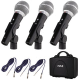 Pyle Kit de micrófono dinámico profesional de 3 piezas, micrófono de mano vocal unidireccional cardioide con funda de transporte rígida y bolsa, soporte/clip y cable de audio XLR de 26 pies a conexión