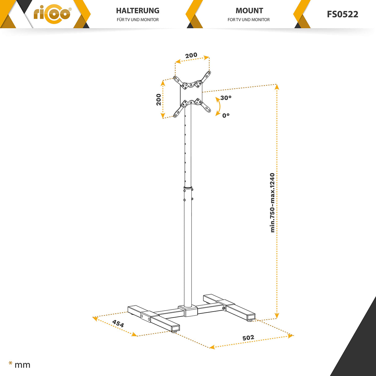 RICOO Soporte TV Base de pie Pedestal Suelo Televisión 13-42" (33–107cm) FS0522 Peana Stand inclinable Televisor LED LCD VESA 75x75-200x200