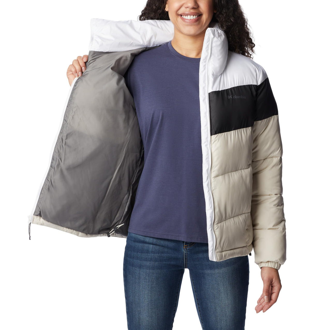 Columbia Puffect Color Blocked Jacket Chaqueta, Mujer, Piedra Oscura, Negro, Blanco, S
