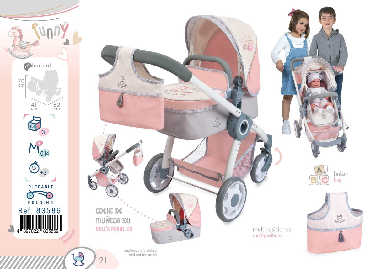 Carrito para Muñecas Decuevas Funny Plegable 3 en 1 41 x 62 x 70 cm