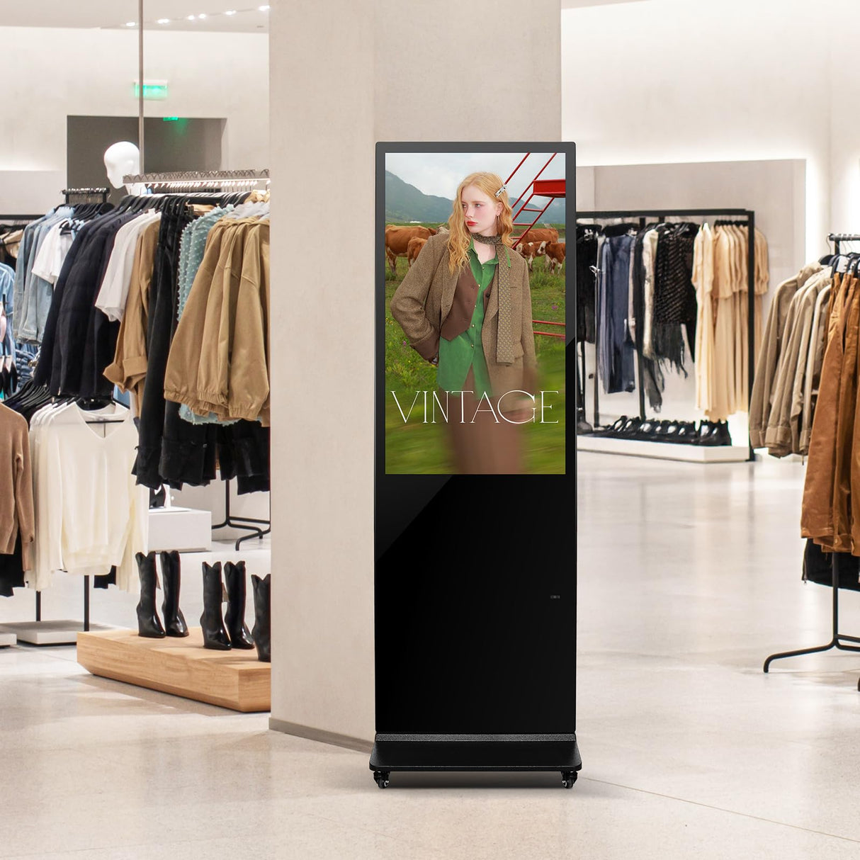 VEVOR Tope digital para clientes, pantalla publicitaria (tamaño de pantalla de 109 cm), pantalla LCD UHD de 2 K, 2 GB de RAM y 32 GB de ROM, pantalla de pie con WiFi, entrada HDMI/USB, pantalla táctil