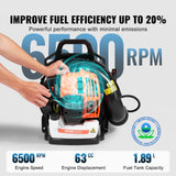 VEVOR Soplador de Hojas de Mochila, Soplador de Hojas de Gas de 2 Ciclos de 63 CC con Tanque de Combustible de 1,89 L, Volumen de Aire de 1110 CFM, Velocidad de 220 mph, para el Cuidado del Césped