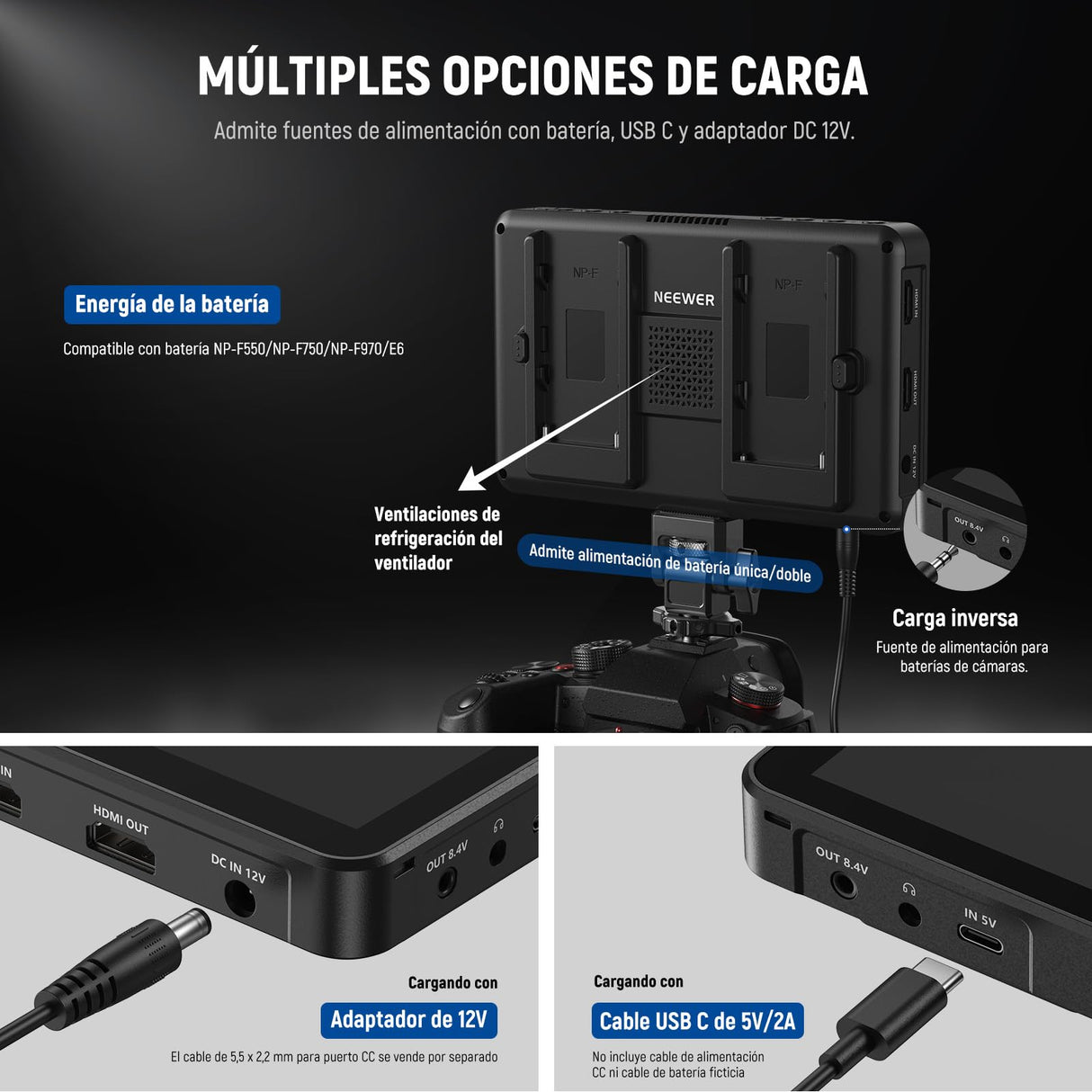 NEEWER F700 7" Monitor Campo Cámara, Pantalla Táctil IPS HD 2000nit 1920x1080 con LUT 3D, 4K HDMI Loop in/out con Peak Focus DSLR Video Asistencia Onda HDR, Montaje Zapata Fría, Batería No Incluida