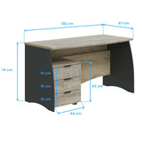 Habitdesign Mesa de Despacho con 3 Cajones, Mesa de Oficina o Estudio, Modelo Stil, Acabado en Gris Antracita y Roble Alaska, Medidas: 136 cm (Ancho) x 67 cm (Fondo) x 74 cm (Alto)