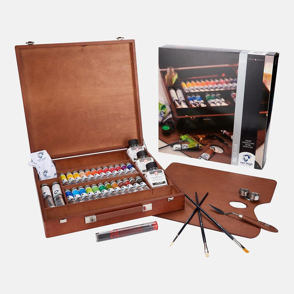 Van Gogh CAJA DE MADERA PINTURAS AL ÓLEO 24 TUBOS DE 20 ML + 2 TUBOS DE 60 ML + AUXILIARES + ACCESORIOS