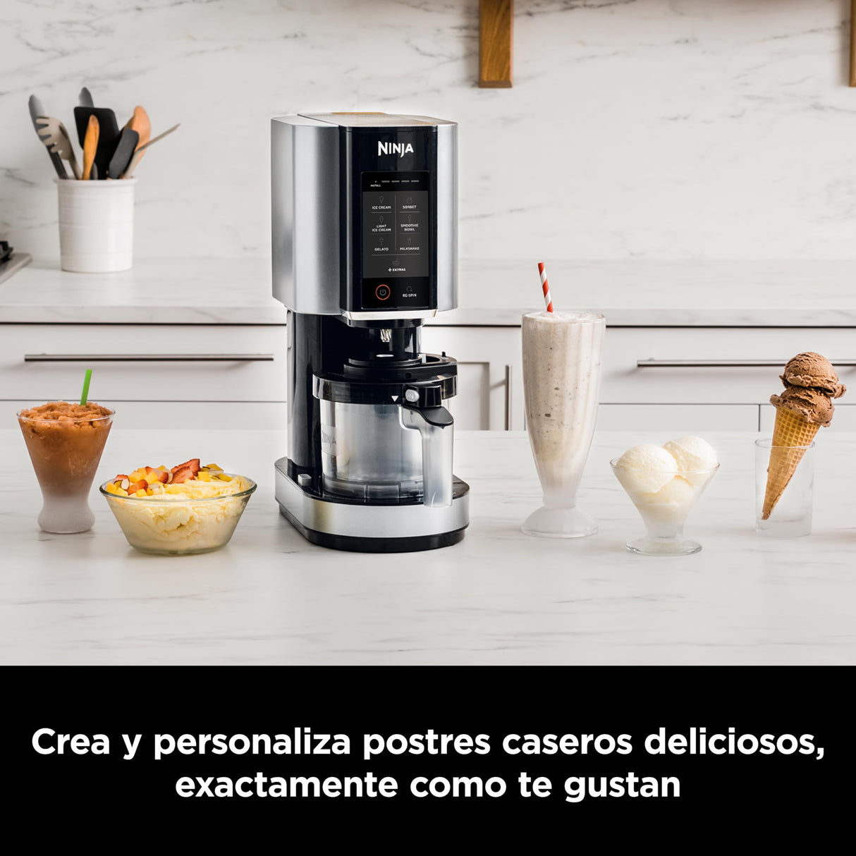 Ninja CREAMi Heladera multifunción, 1,4 l de capacidad, 3 tarrinas, 7 programas, Helado, Gelato, Sorbete, Smoothie bowl, Batido y más, en negro y plata, NC300EU
