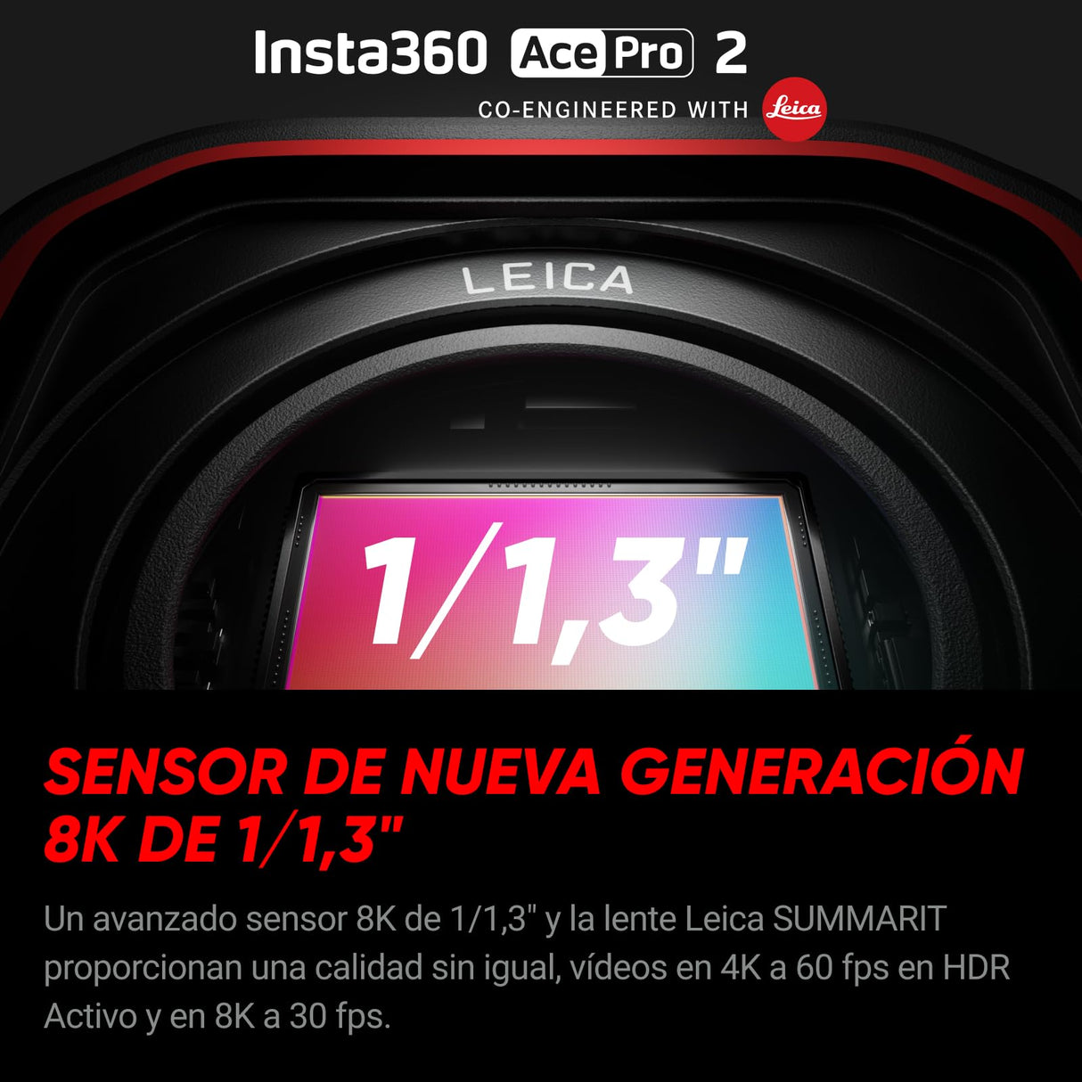 Insta360 Ace Pro 2 Paquete Estándar - Cámara de acción 8K Impermeable co-diseñada con Leica, Sensor de 1/1,3", Dual Chip IA, excelente en Baja luz, Audio Superior, Pantalla abatible y edición por IA