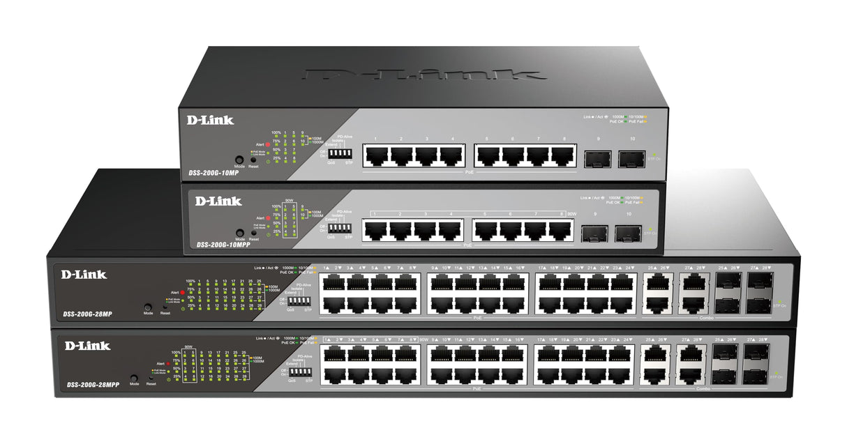 D-Link Switch Smart 10 Puertos Gigabit PoE (8 x 1000Base-T y 2 x SFP Gigabit), PoE+, Long Range PoE (hasta 250m), 130W PoE Budget, Interfaz Web dedicada a videovigilancia IP, VLAN, QoS, ERPS, ONVIF