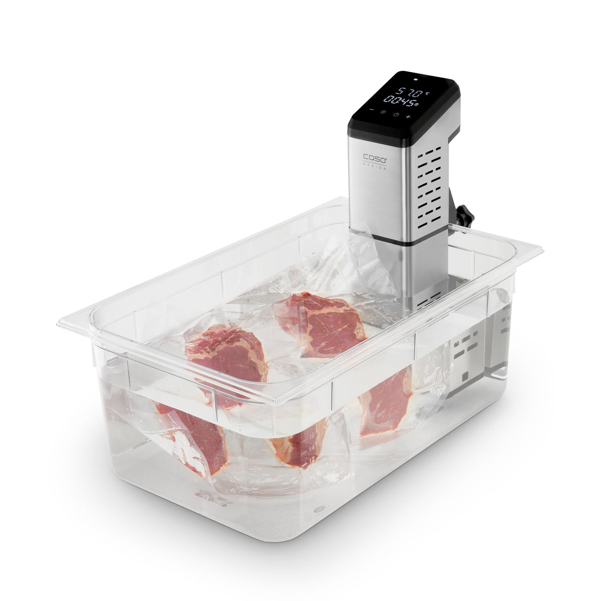 CASO SV 2000 Pro - Sous Vide roner cocina baja temperatura profesional, 2000W, Apto para 60 L, control preciso de 0 a 90 °C en incrementos de 0,5 °C, temporizador de hasta 99 horas, pantalla táctil