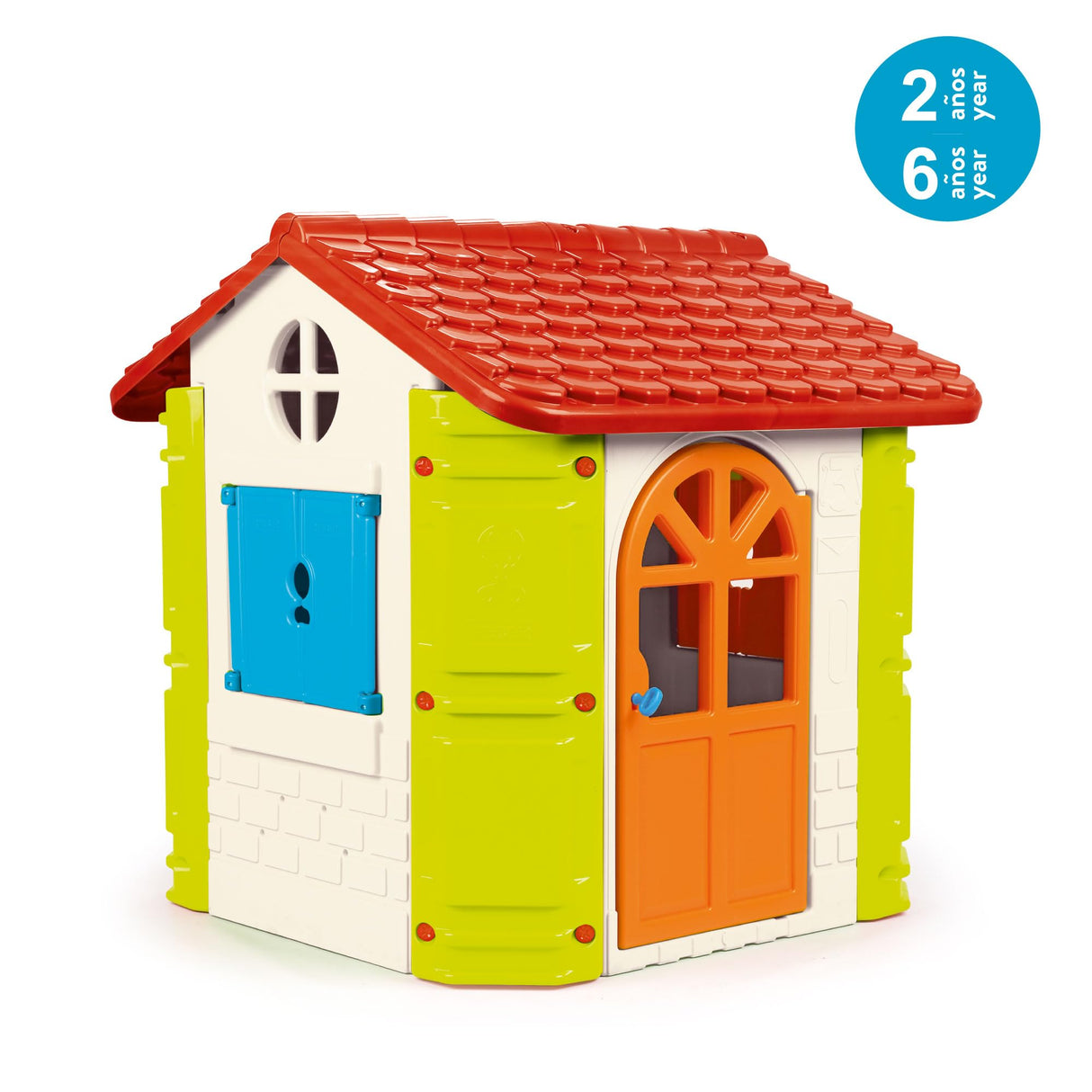 FEBER - Feber-House, Casa de Jardín para Niños, Colores Cálidos Azul, Rojo, Naranja y Verde, Resistente y Segura, Casita Infantil para Juegos de Exterior, 2 a 6 años, Famosa(800013950), Versión actual