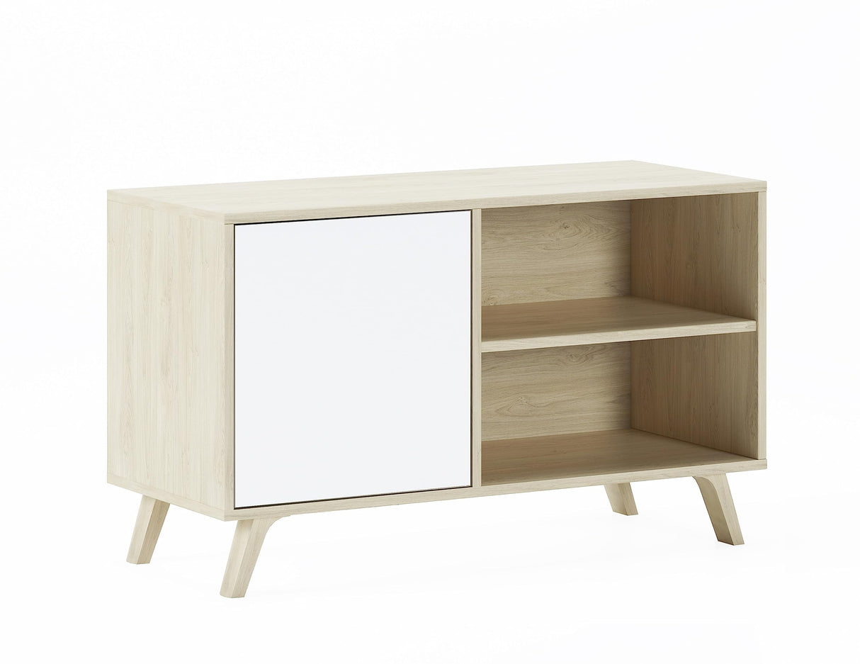 Skraut Home | Mueble de TV para Salón | 57 x 95 x 40 cm | Indicado para TV de 32/40" | Modelo Wind 100 | Puccini | Puerta Abatible Color Blanco