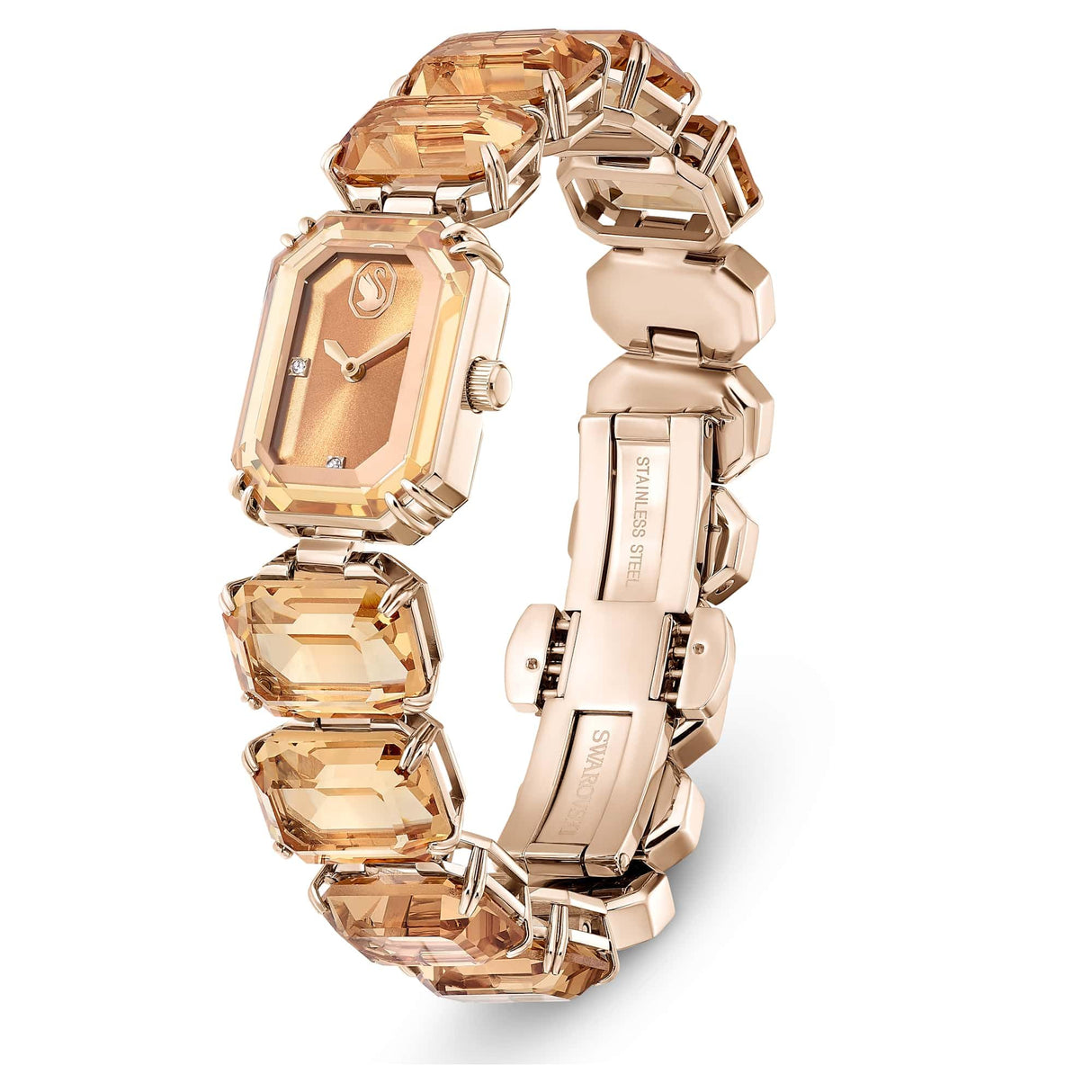 Swarovski Reloj, Pulsera de Talla Octogonal, Marrón, Acabado Tono Oro champán
