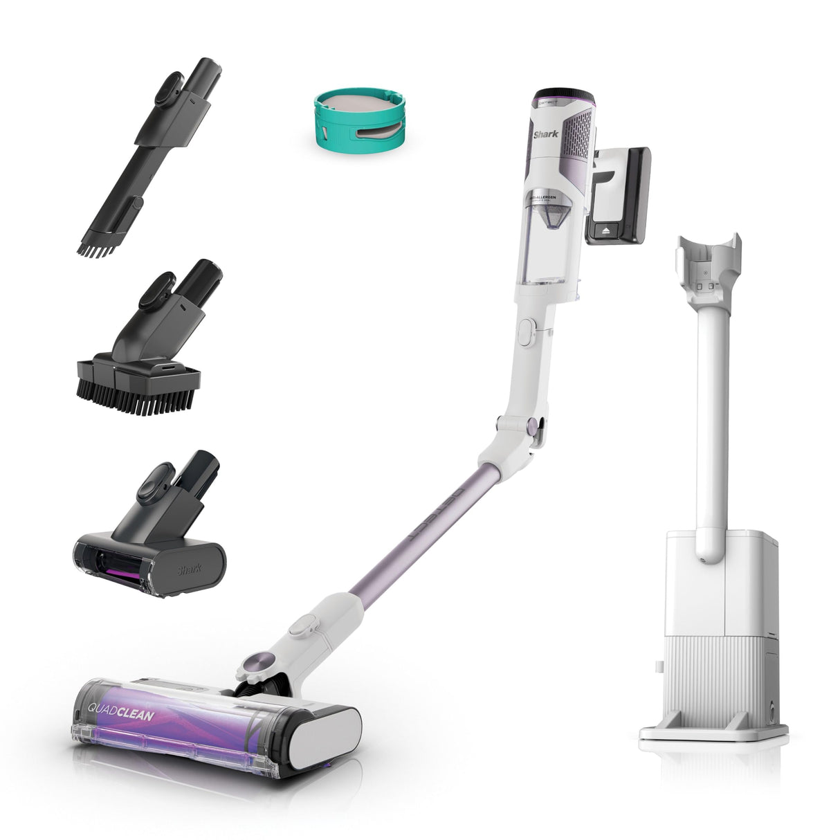 Shark Detect Clean & Empty Aspiradora sin Cable y sin Bolsa, tecnología Dirt Detect y Base de autovaciado de 2 l, 60 min. de autonomía, Anti Hair Wrap y Boquilla Estrecha y Cepillo, Blanco, IW3613EUT