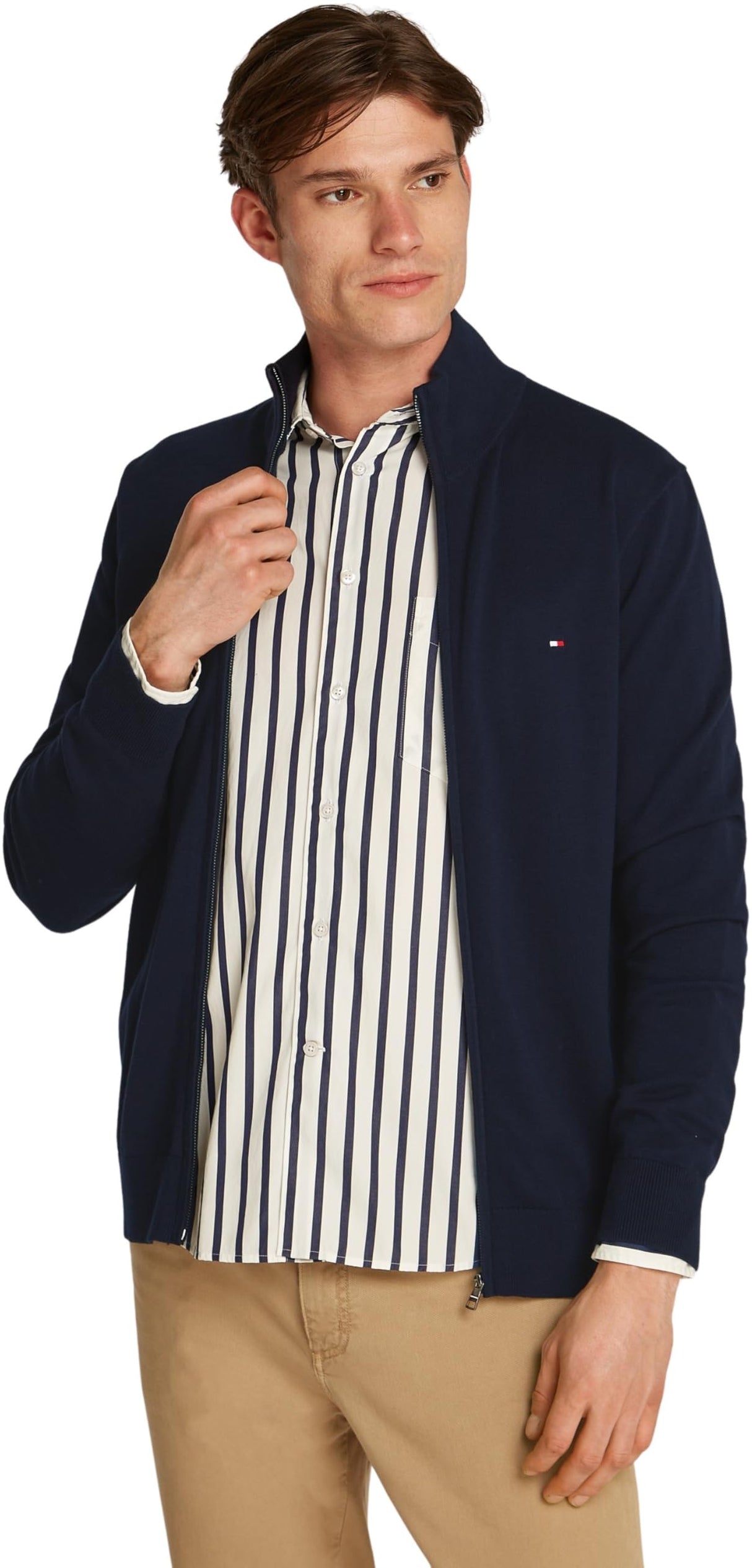 Tommy Hilfiger Jersey con Cremallera Hombre Essential Cotton Zip Thru con Cuello Alto, Azul (Desert Sky), S