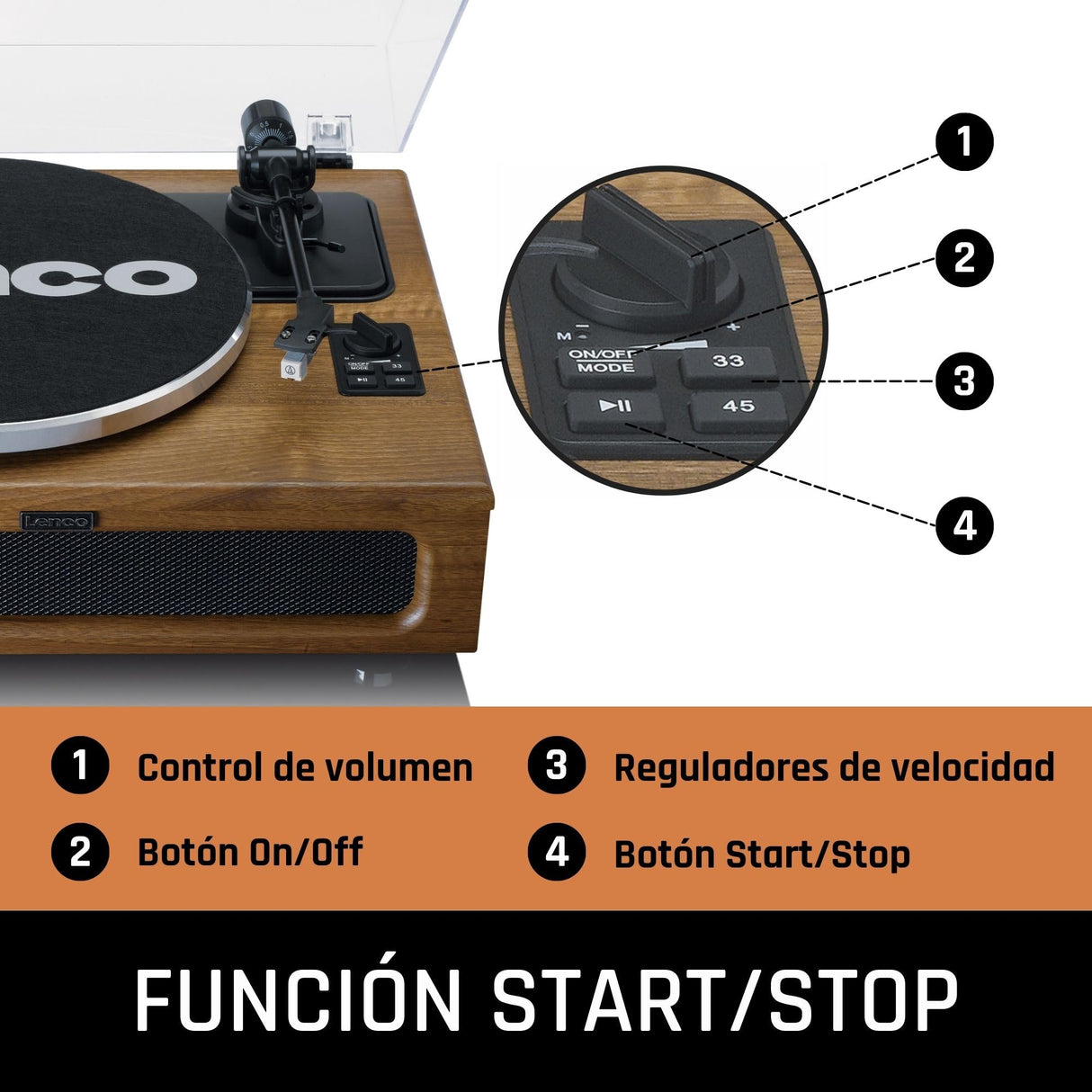 Lenco Tocadiscos LS-410 - Tocadiscos Bluetooth - Altavoces Integrados de 40 W RMS - Tracción por Correa - Preamplificador - Salida RCA y Entrada AUX - Madera LS-410WA Marrón