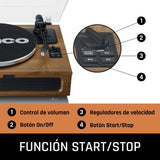 Lenco Tocadiscos LS-410 - Tocadiscos Bluetooth - Altavoces Integrados de 40 W RMS - Tracción por Correa - Preamplificador - Salida RCA y Entrada AUX - Madera LS-410WA Marrón