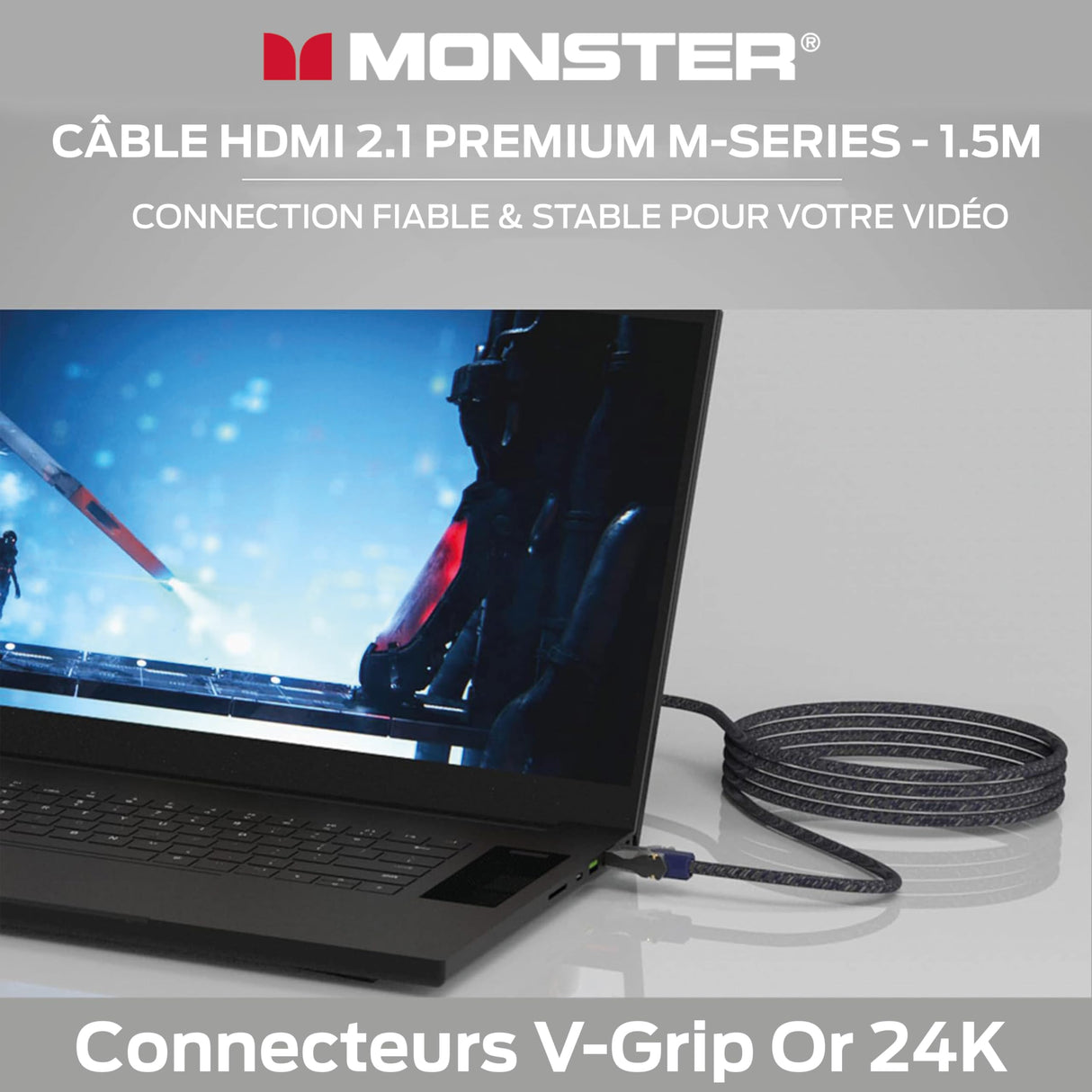 Monster Cable HDMI M3000 de 1,5 m, cable HDMI 2.1, cable HDMI 8K, cable HDMI de ultra alta velocidad 48 Gbps, 8 K a 60 Hz, 4K a 120 Hz, HDR, eArc, conectores dorados, cable de TV compatible con