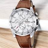 Reloj FESTINA para Hombre F20692/1 Timeless Chronograph Caja de Acero Inoxidable 316l Plateado Correa de Piel Marrón