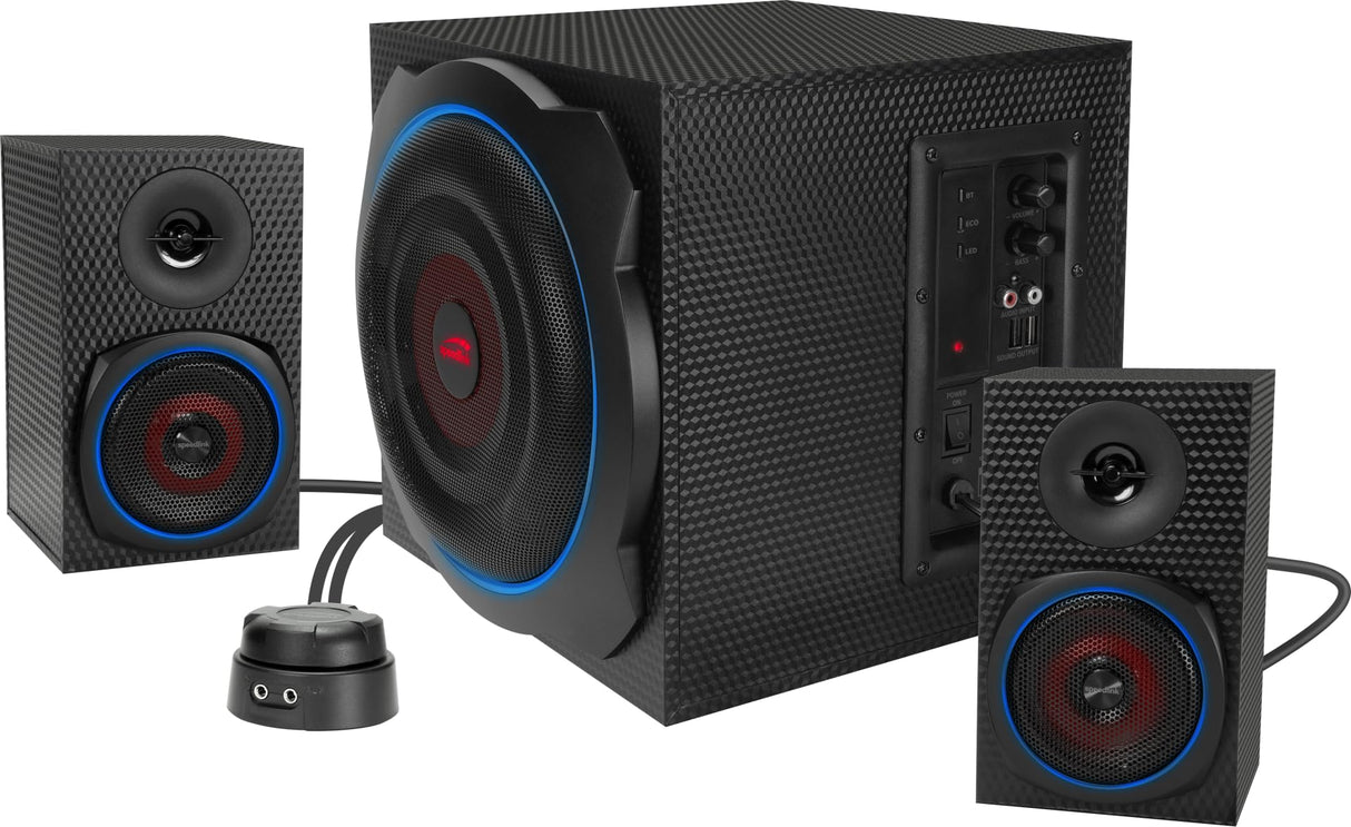 Speedlink GRAVITY CARBON RGB 2.1 Sistema subwoofer - Sistema de altavoces con conexión Bluetooth para teléfono inteligente/tableta, 120 W de potencia máxima, negro