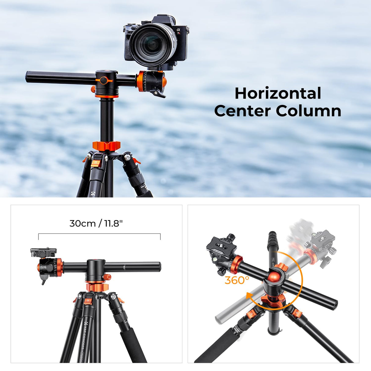 K&F CONCEPT Trípode Cámara 170cm Aluminio con Columna Central con Monopié, 360° Rótula de Bola Placa de Liberación para Cámara DSLR